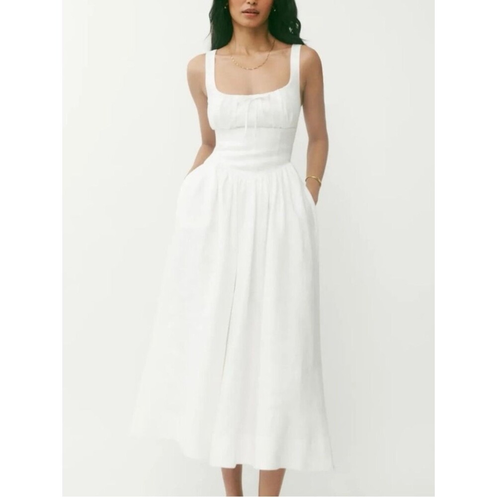 Reformation Balia Linen Dress in White Size 2